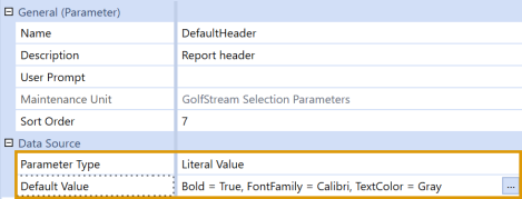 Literal Value parameter capturing report header formatting settings. ""